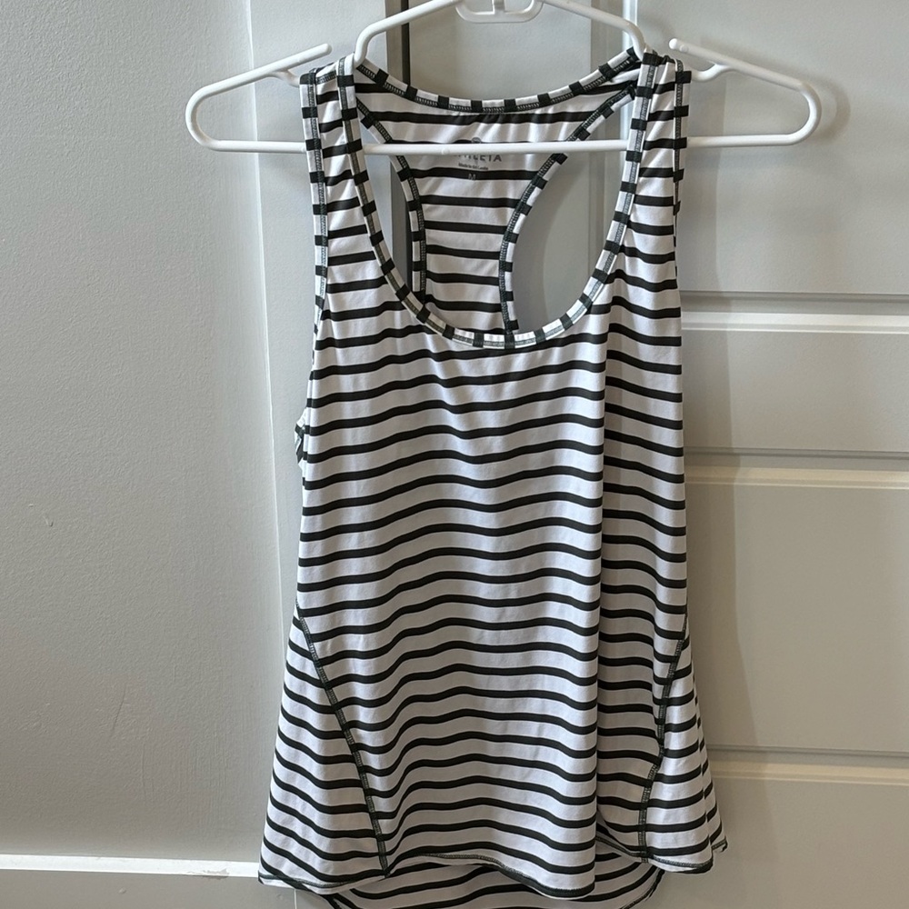 Athleta Striped Gray and White Tank Top